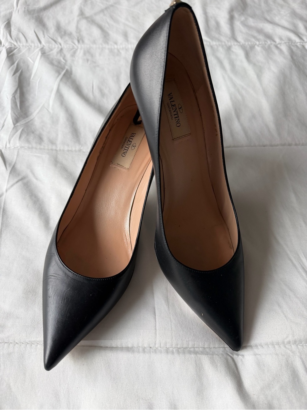 Valentino Garavani Black Leather Pointed Toe Pumps